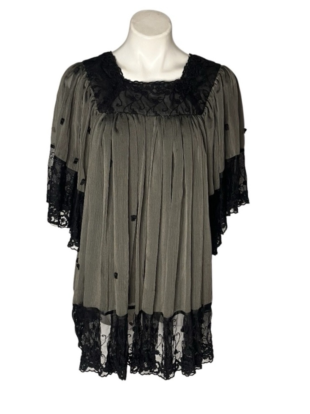 American Glamour by Badgley Mischka HSN Lace Pleated Tunic Top Green Size Medium
